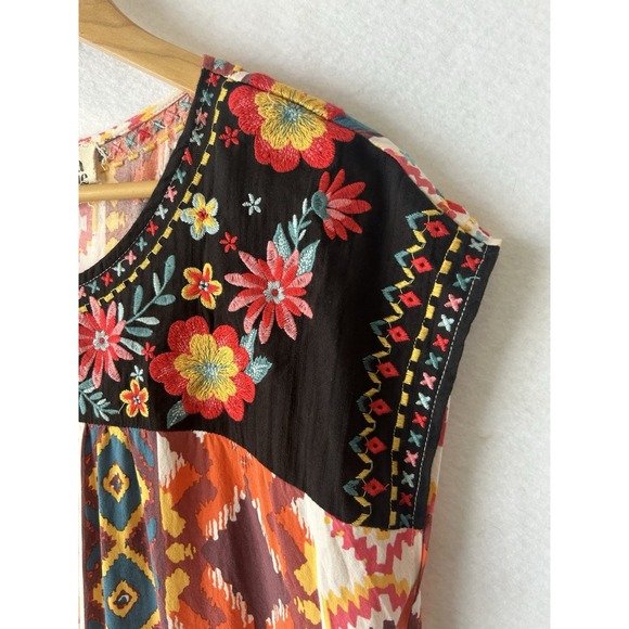Savanna Jane Womens Size Large Embroidered Aztec Print Babydoll Top - Picture 2 of 7